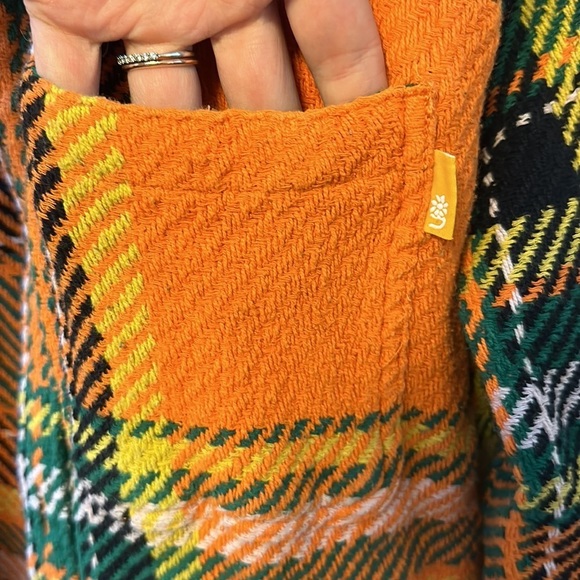 {Urban Outfitters} Exploded Twill Work Overshirt Plaid Green +Orange Small - Picture 4 of 7